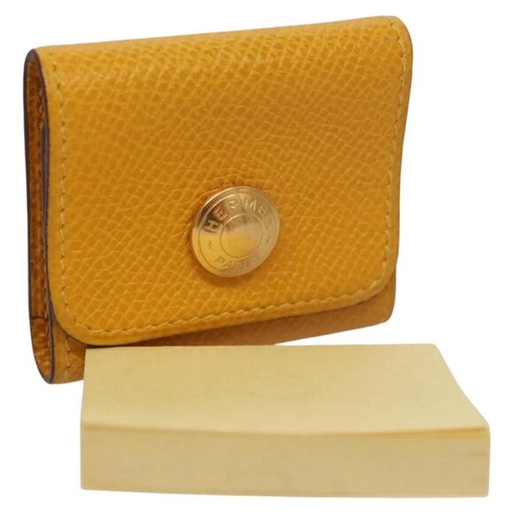 HERMES Mini Memo Cover Arajif Leather Yellow Auth - Picture 1 of 16